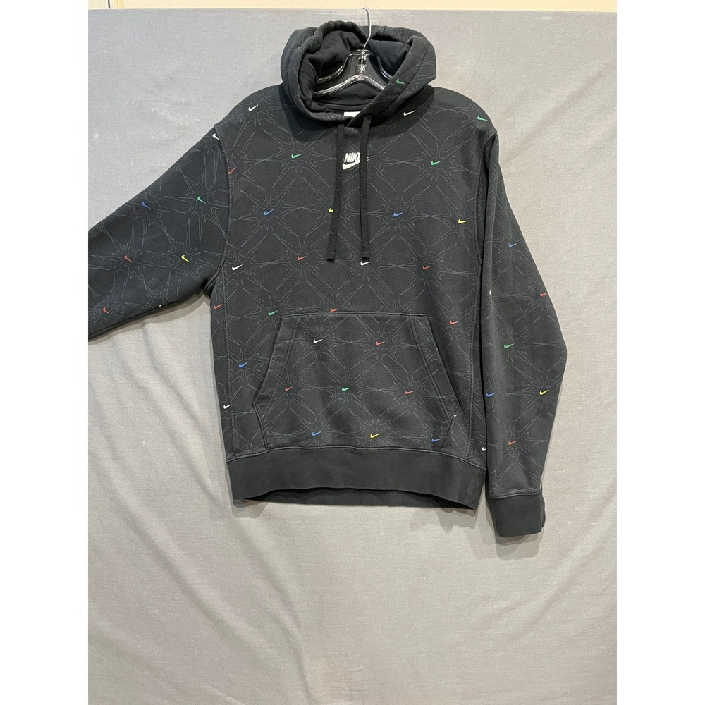 Nike Sportswear Club Hoodie Mens S Black All Over Swoosh Print Multi DM7930-010